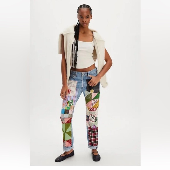 Free People Riley Vintage Quilter's Friend Jeans Patched One Of A Kind